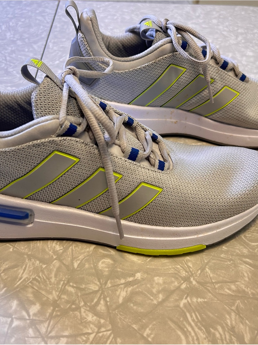 adidas Men’s Gray Mesh Sneakers with Neon Yellow Accents